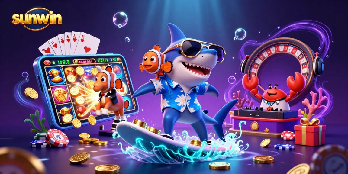 Play vibrant casino games with sunwin and win thrilling jackpots, featuring dynamic cartoon characters.