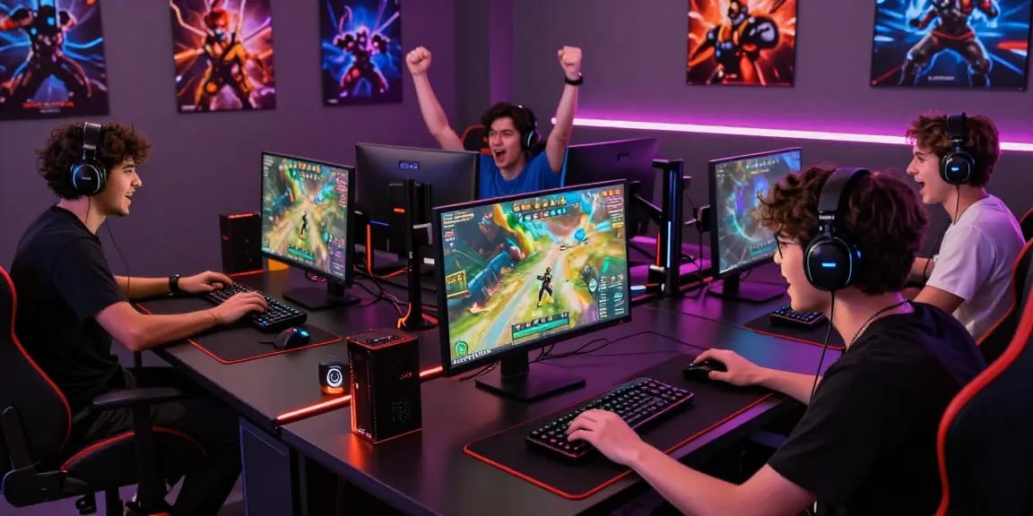 Engaged players at their computers in a dynamic online gaming scene showcasing excitement at https://shbet.cruises/.