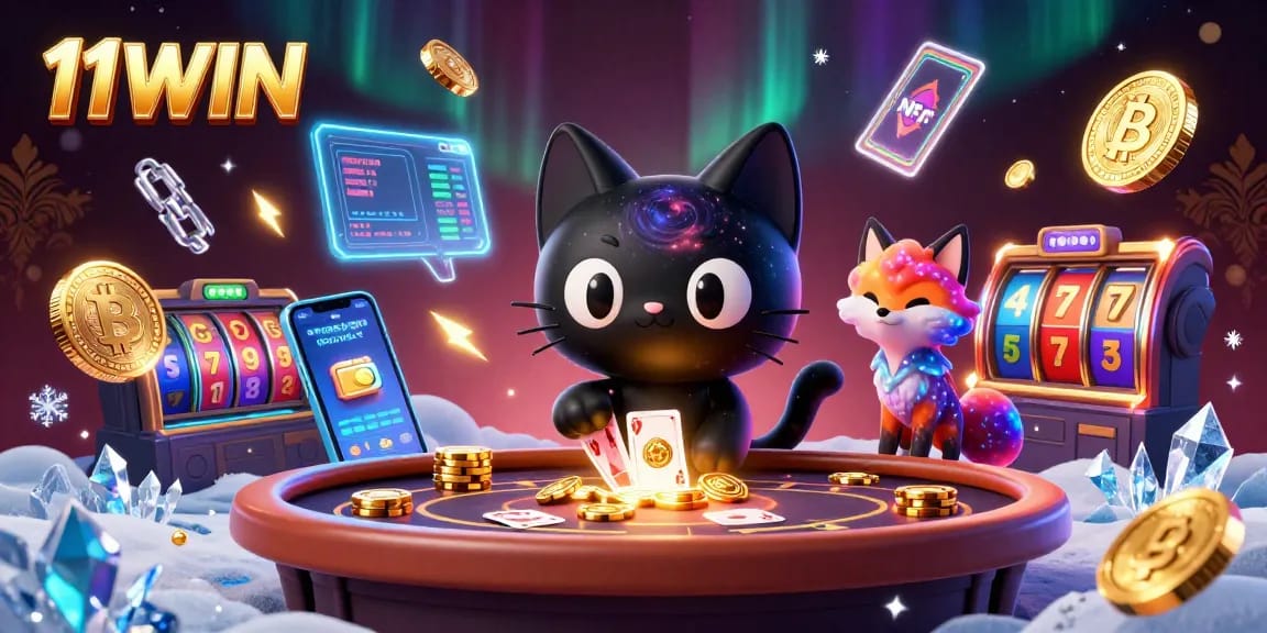 Engage with 11WIN in a cosmic casino adventure with vivid characters and immersive gaming experience.