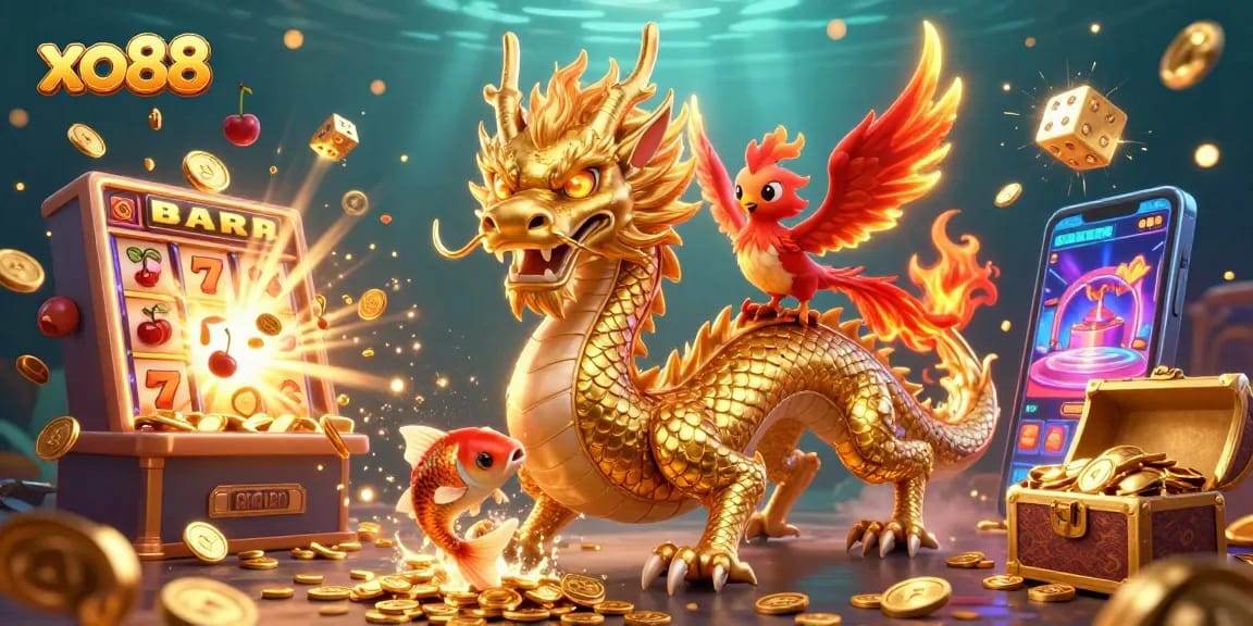 Experience exhilarating wins with xo88’s vibrant casino scene featuring a golden dragon and jackpot rewards.