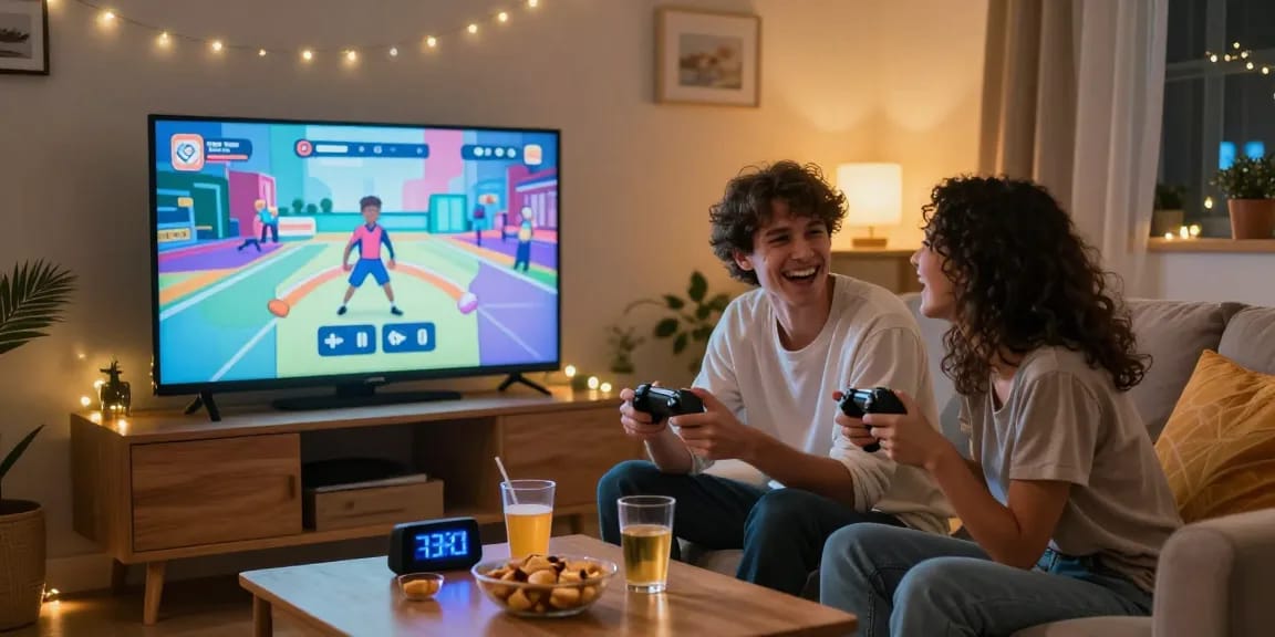 Friends enjoying sex games together in a cozy living room, showcasing interactive fun and social gaming.