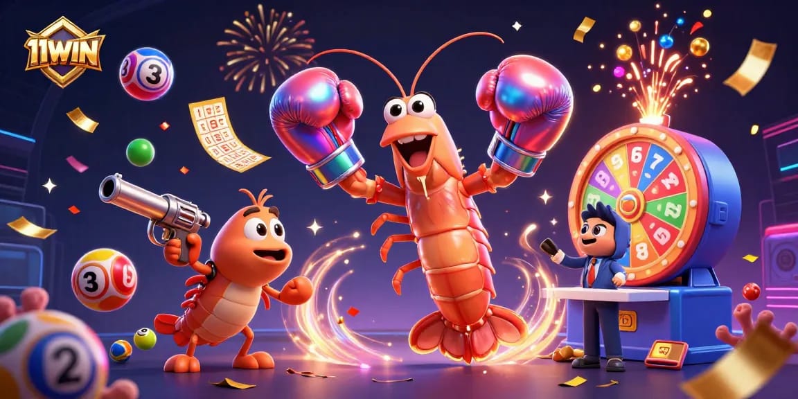 Experience the thrill of 11WIN with vibrant lottery elements and energetic sea characters.