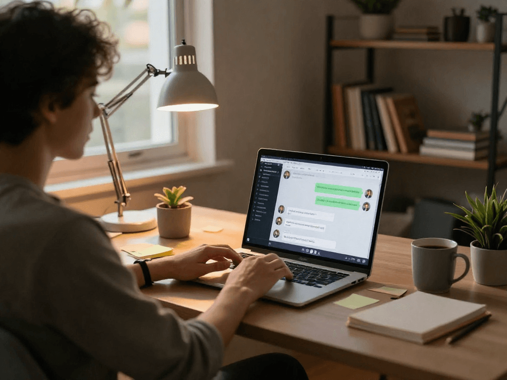 Engaging nsfw ai chat session in a cozy home office setting.