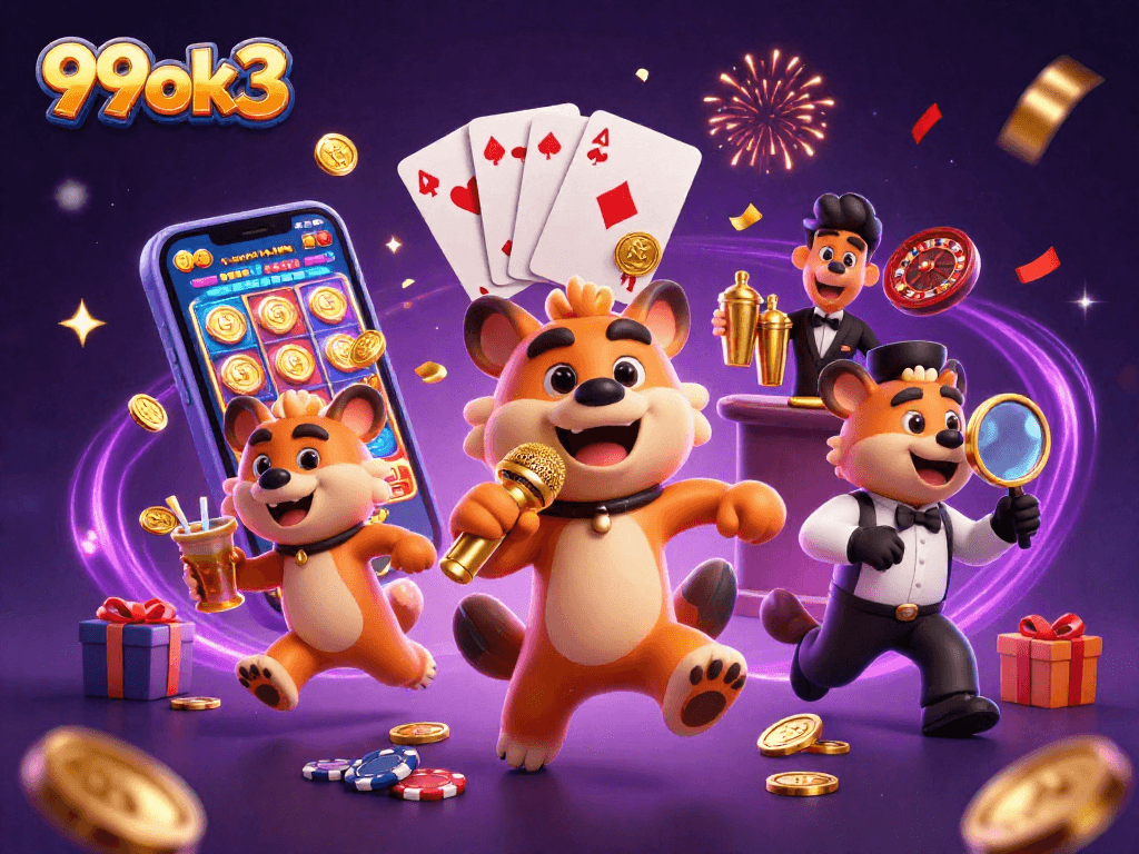 Engage in thrilling gameplay at 99ok3, featuring lively hyenas running a comedic casino.