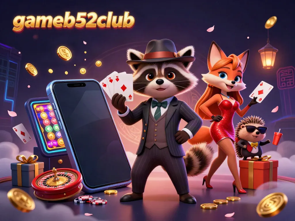 Experience excitement at gameb52club with the suave raccoon and fox in glamorous casino action.