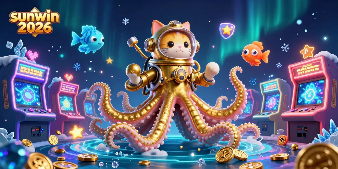 Experience thrilling adventures in sunwin 2026 as a kraken and diving cat explore a vibrant casino world.