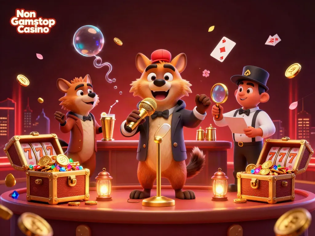 Enjoy hilarious moments at Non Gamstop Casino with hyenas in a vibrant 3D illustration.