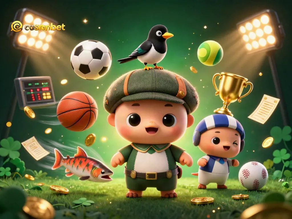 Engage with cosmobet in an energetic casino scene featuring characters and vibrant sports elements.