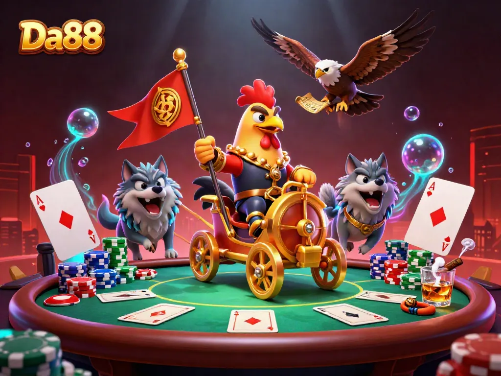Join the action with Da88 in this dynamic online casino scene featuring a royal poker showdown.