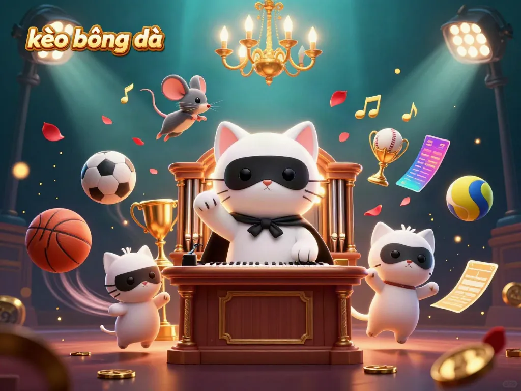 Engage with kèo bóng đá as a vibrant 3D scene unfolds with dynamic sports and casino elements.