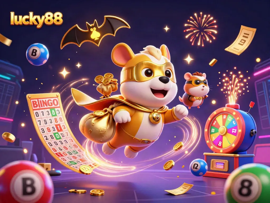 Win big with lucky88 while enjoying vibrant gaming elements and characters in an exciting casino scene.