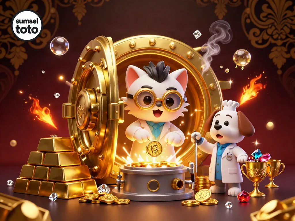 Spin to win with sumsel toto as golden treasures await in a festive casino scene.