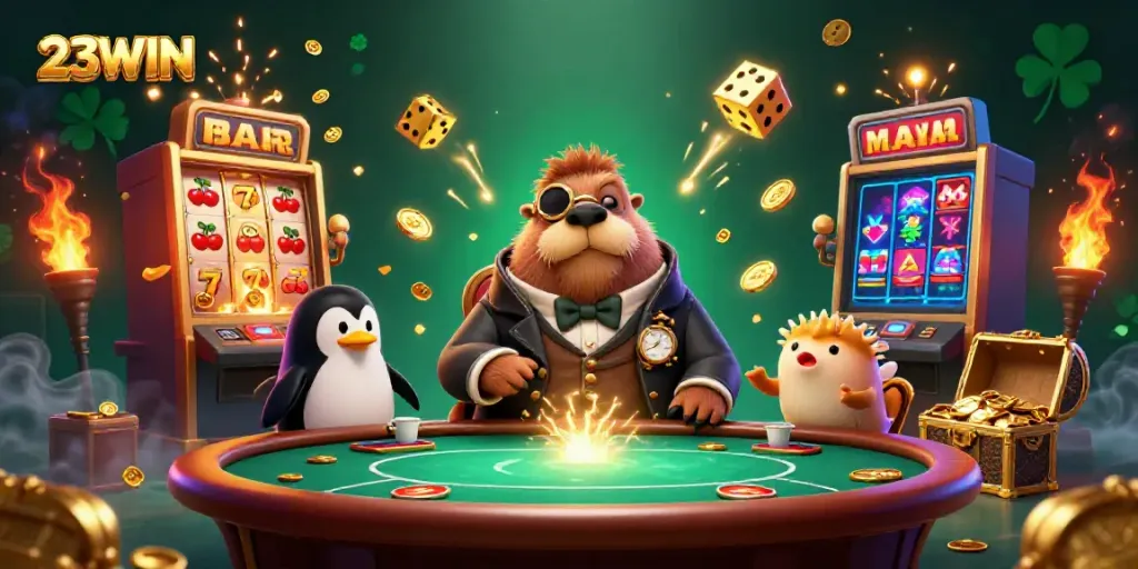 Experience thrilling gameplay with 23WIN featuring a walrus and friends at an underwater casino.