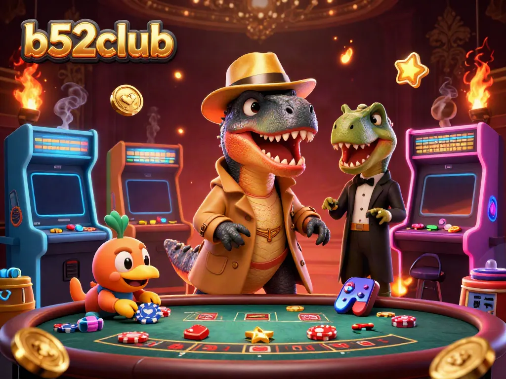 Engage with b52club's dynamic blackjack scene featuring playful 3D characters and vibrant gaming elements.