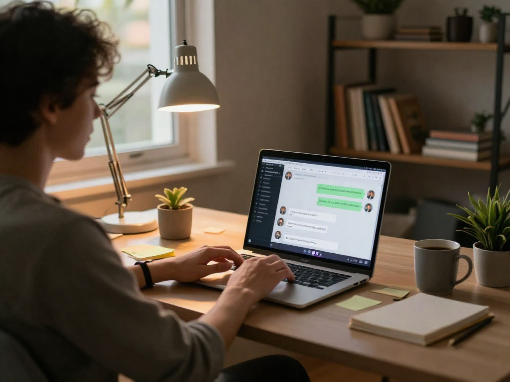 Engaging nsfw ai chat session in a cozy home office setting.