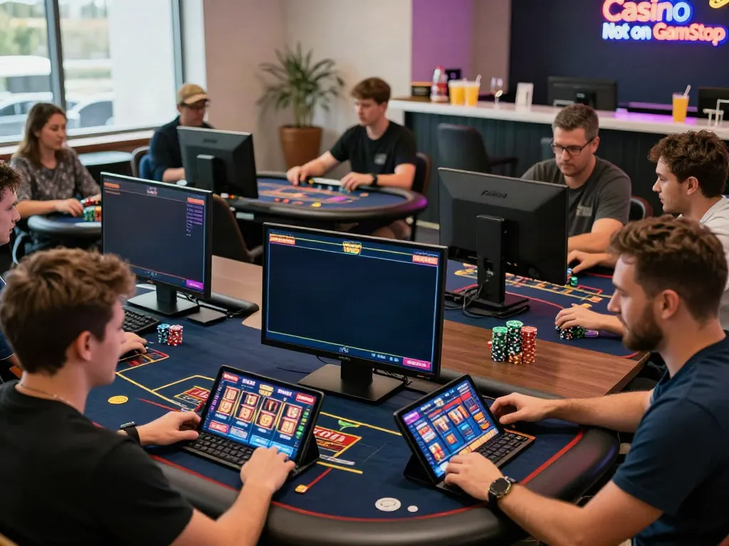 Players enjoying online games at a casino not on GamStop, showcasing vibrant, engaging gameplay.
