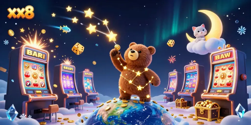 Experience the thrilling world of xx8 with a vibrant 3D casino scene full of excitement and charm.
