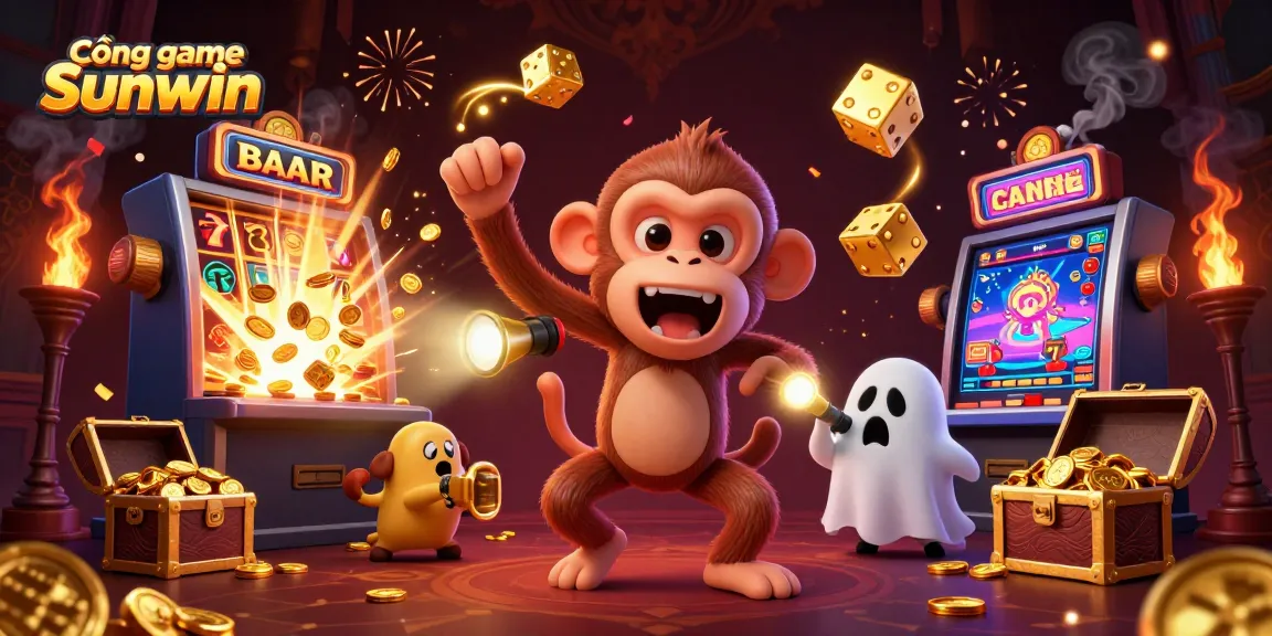 Engage with Cổng game Sunwin through this lively 3D illustration showcasing a thrilling casino atmosphere with dynamic gaming elements.