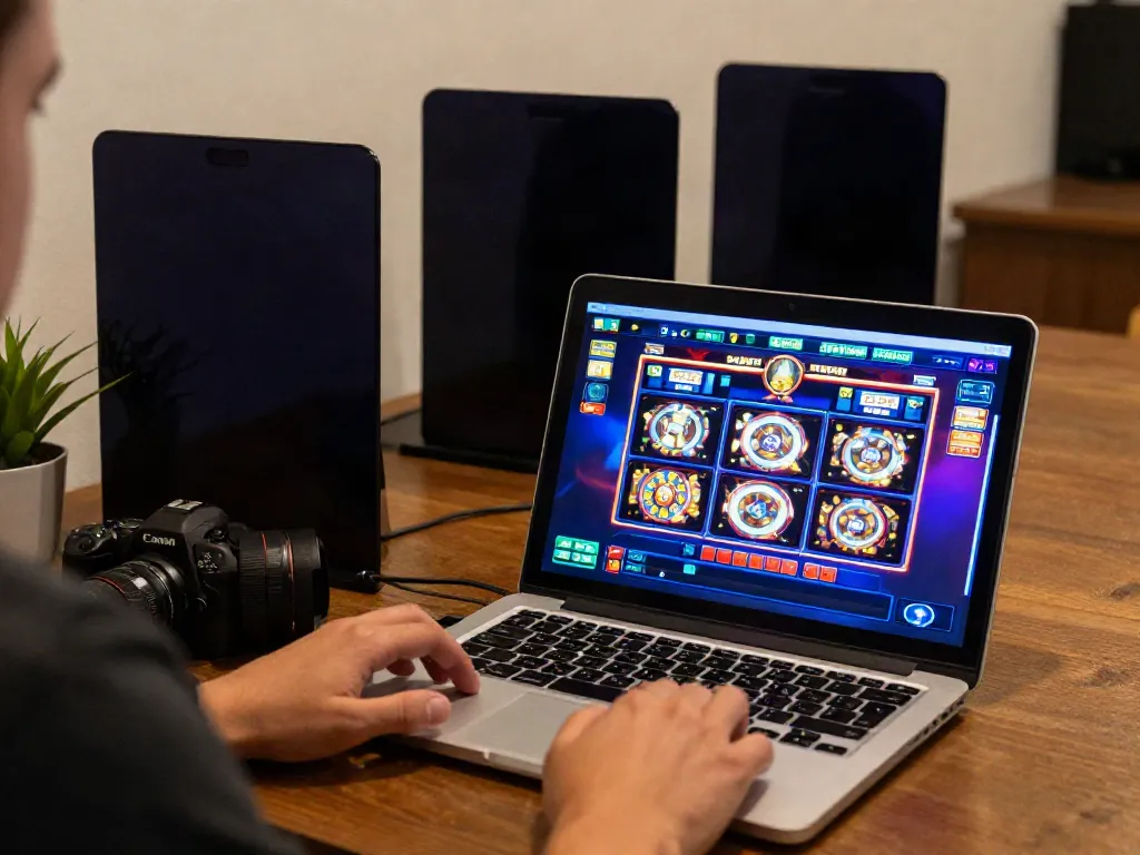 Exciting digital gaming scene showcasing 1da88.it.com with virtual slots and cozy ambiance.