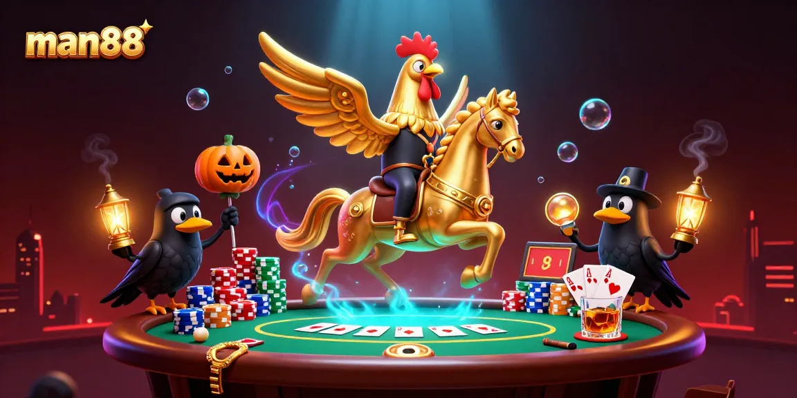 Experience the excitement of man88 with a thrilling casino scene featuring games, characters, and rich details.