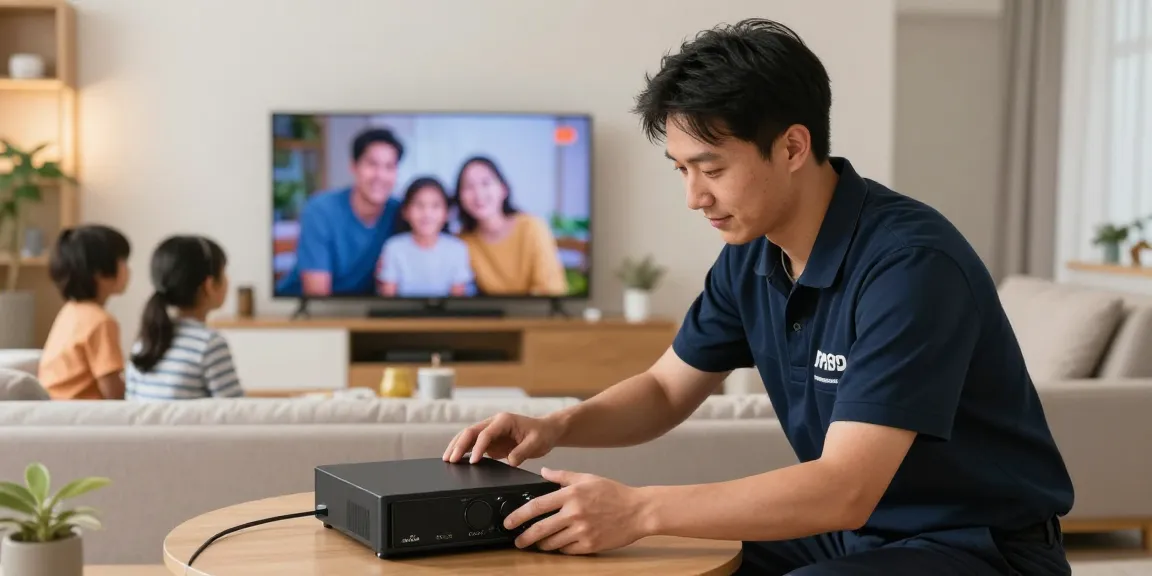 Professional IPTV subscription provider installing service for trusted local family, enhancing community viewing experience.