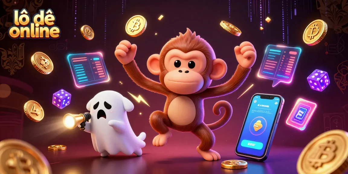 Engage with lô đề online through a captivating scene of a mischievous monkey juggling coins and a curious pup tracking it.