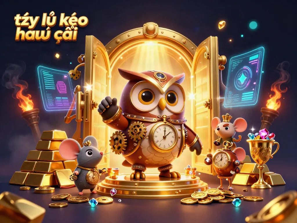 Engage with thrilling tỷ lệ kèo nhà cái strategies in a vibrant casino setting featuring a steampunk owl and a clockwork mouse.