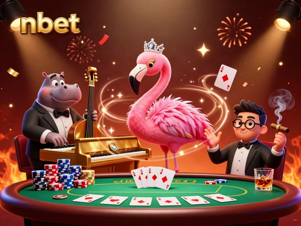 Experience thrilling entertainment at nbet with our vibrant casino scene featuring a flamingo and hippo.