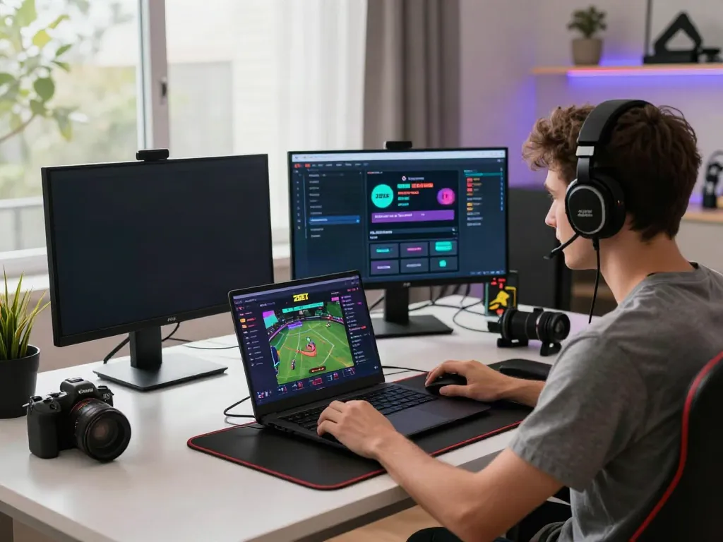 Online gaming enthusiast engaging with Nhà cái zbet in a modern home office.
