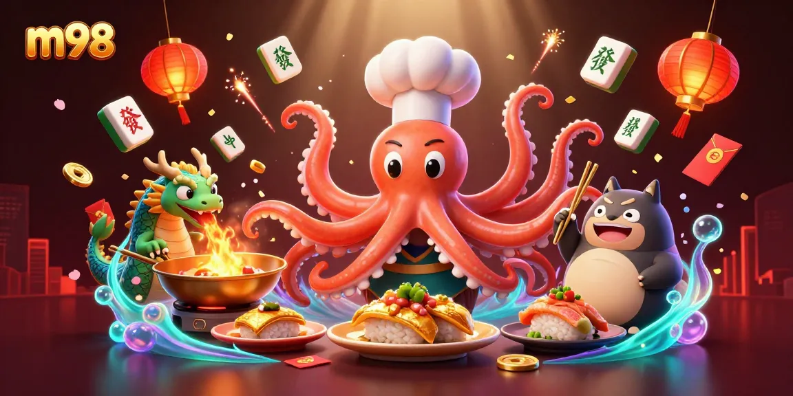 Experience thrilling gameplay at m98 with the animated scene of a culinary competition featuring unique characters.