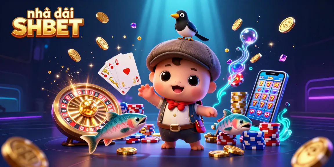 Engaging illustration with Nhà cái SHBET showcasing charming characters and vibrant casino elements.