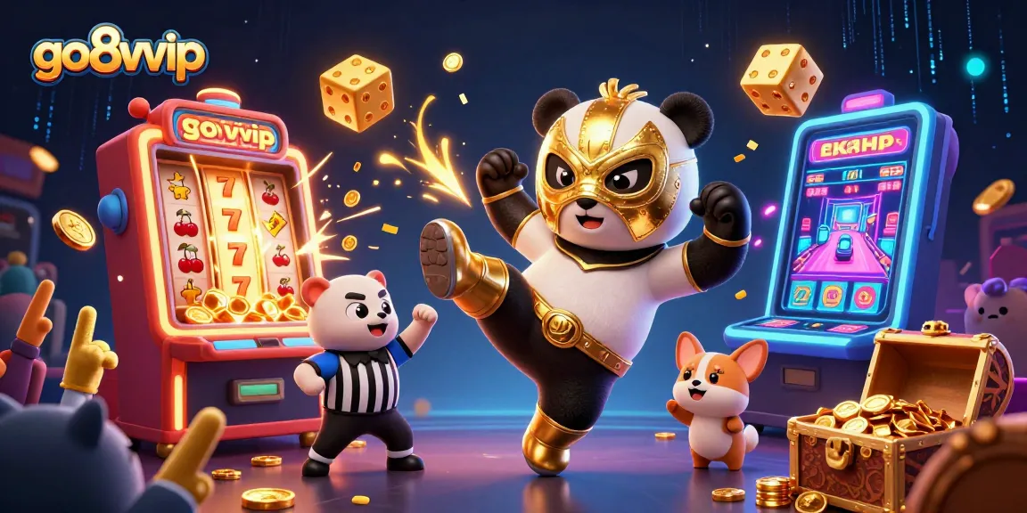 Join the fun with go8vvip as a panda wrestler delivers an epic kick amid jackpot excitement!