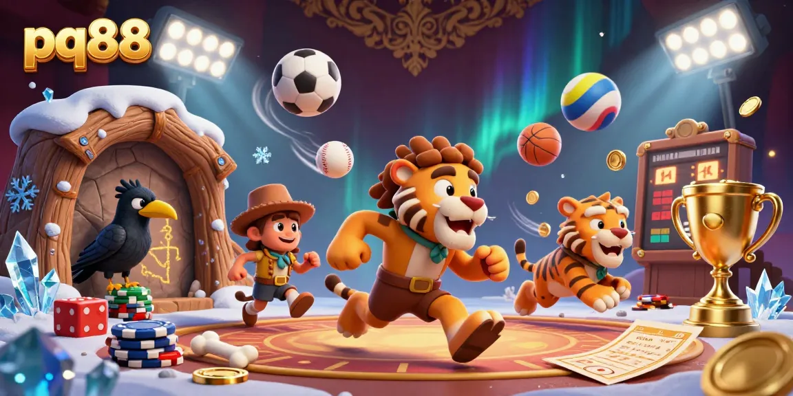 Experience the thrilling atmosphere of pq88 with a vibrant 3D illustration showcasing betting action and lively casino elements.