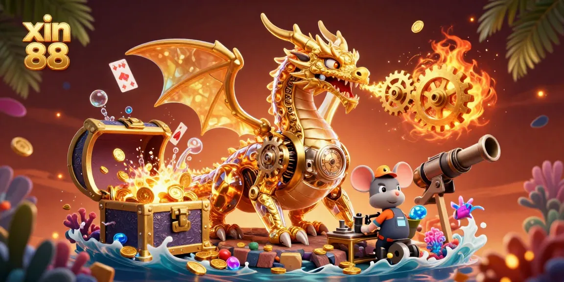 Engage with xin 88 in a vibrant casino adventure featuring a golden dragon and treasure!