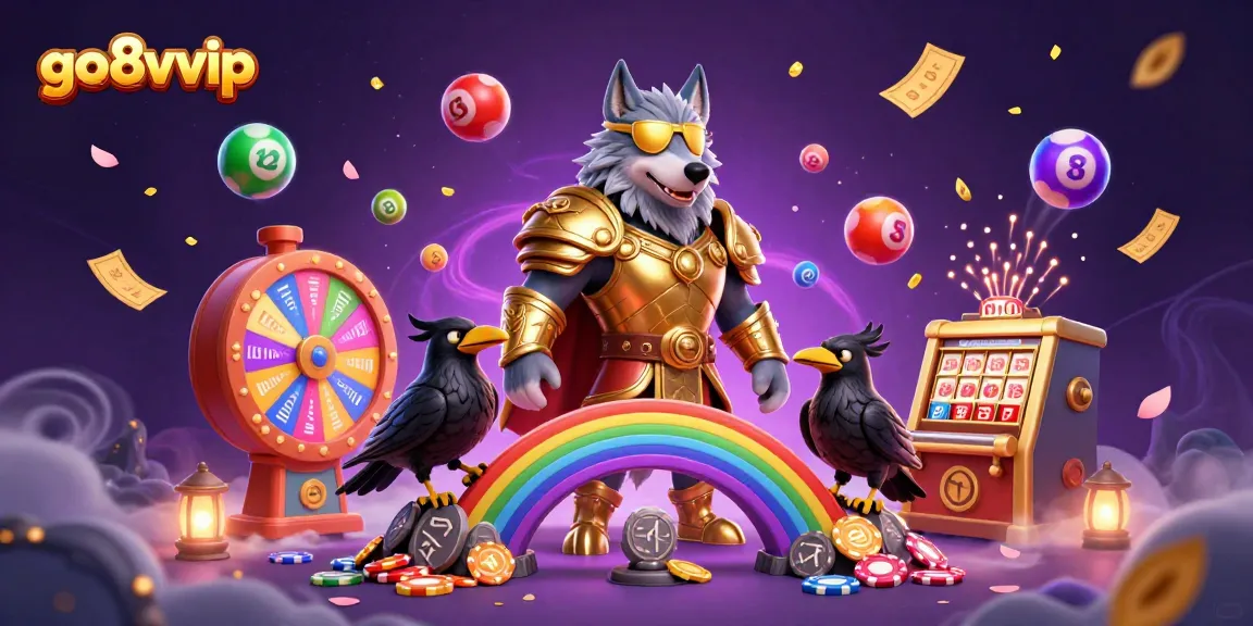 Experience the vibrant go8vvip gameplay with a 3D illustration of Odin and ravens amidst lottery colors.