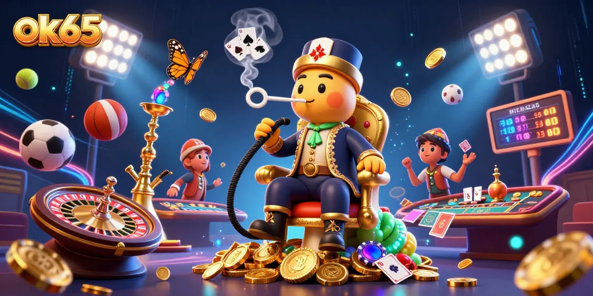 Join the excitement with ok65 in a vibrant 3D casino scene featuring dynamic game elements.