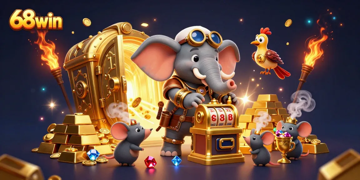 Win big at 68win with a colorful steampunk scene featuring dynamic gambling elements.