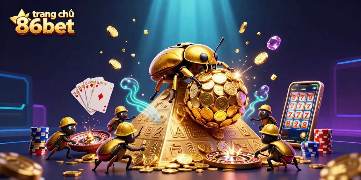 Spin and win with trang chủ 86bet's dynamic casino adventure, showcasing abundant golden coins and colorful game elements.