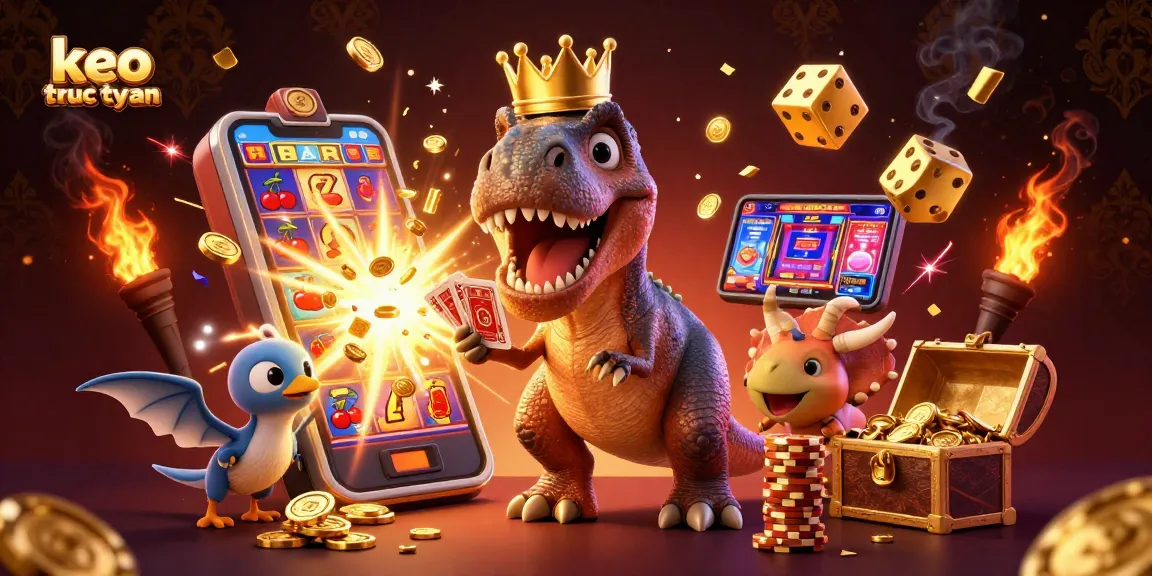 Engaging scene of keo truc tuyen with playful dinosaur characters in a lively casino environment.