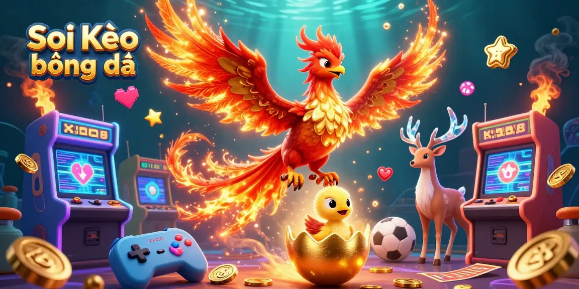 Soi Kèo bóng đá betting strategies illustrated with phoenix, stag, and arcade elements.