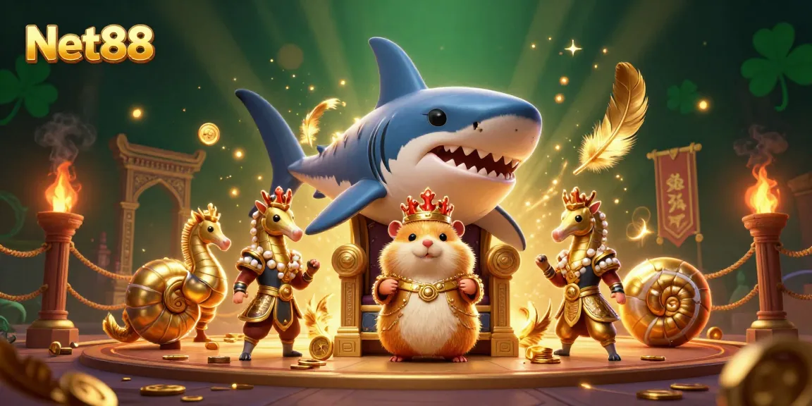 Engage with Net88 for vibrant casino adventures featuring a fierce hamster king and treasure elements.