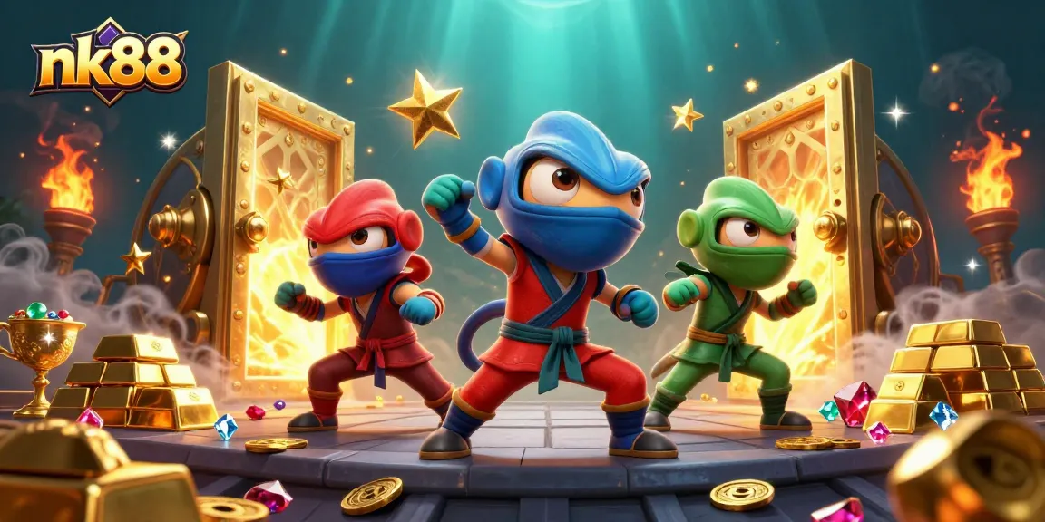 Experience thrilling gameplay with nk88, featuring colorful chameleon ninjas and golden treasures.