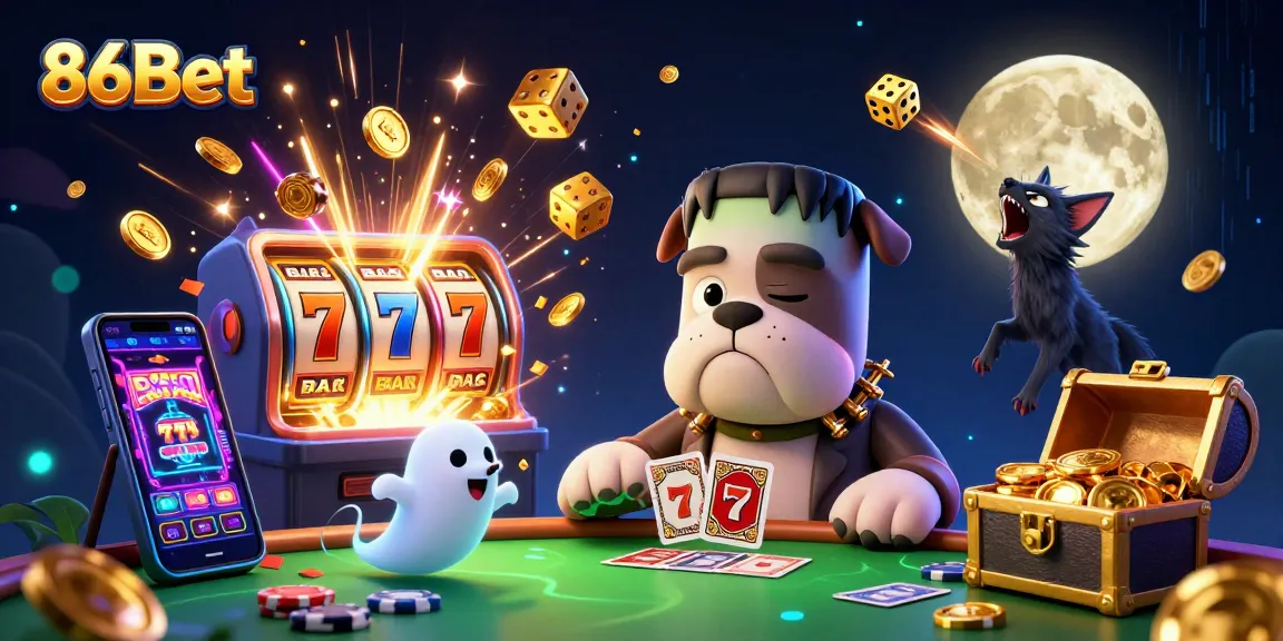Engage with 86Bet's thrilling casino atmosphere featuring a unique 3D card game scene.