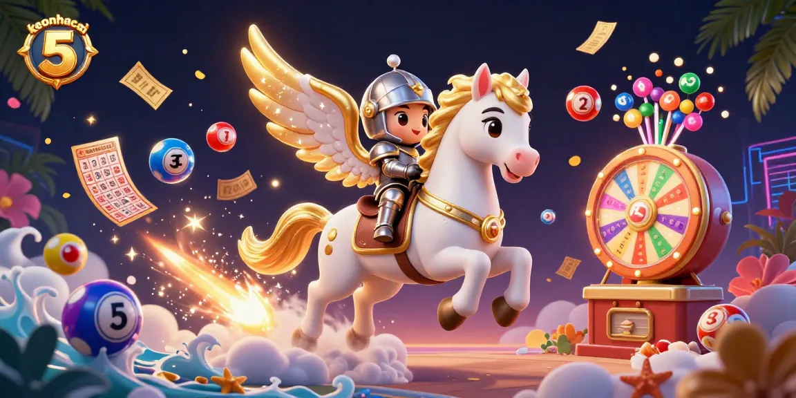 Engage in vibrant action with keonhacai 5 featuring a magical horse and knight amidst dynamic lottery elements.