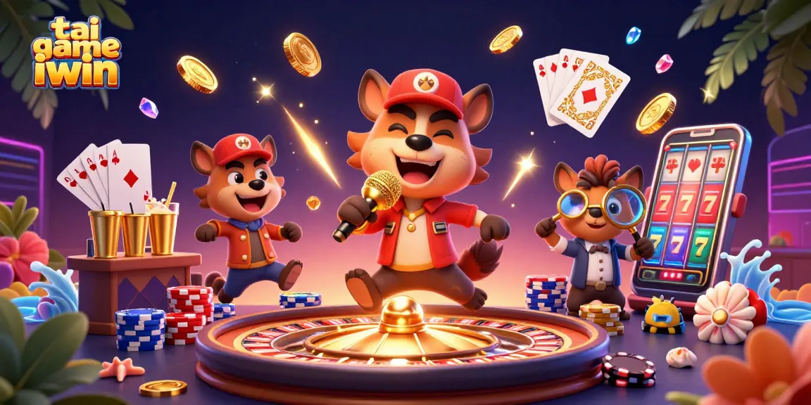 Experience the excitement of tai game iwin with vibrant cartoon hyenas enjoying a rich casino environment.