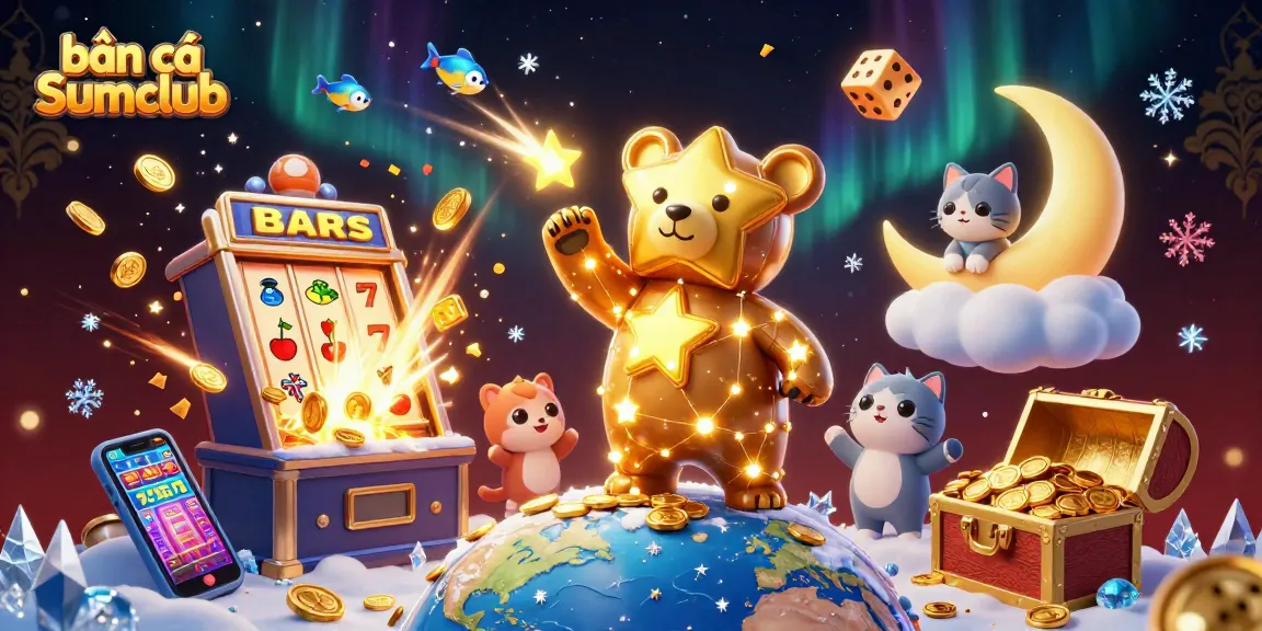 Bắn cá Sumclub showcases an exciting game scene with vibrant characters and casino elements in an engaging 3D illustration.