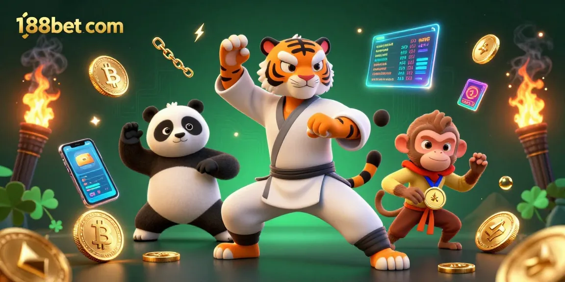 Engage with thrilling games at 188bet com - a dynamic scene featuring playful characters and vibrant casino elements.