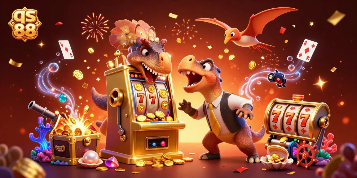 Experience qs 88 excitement with a pachycephalosaurus jackpot scene, gold coins flying!