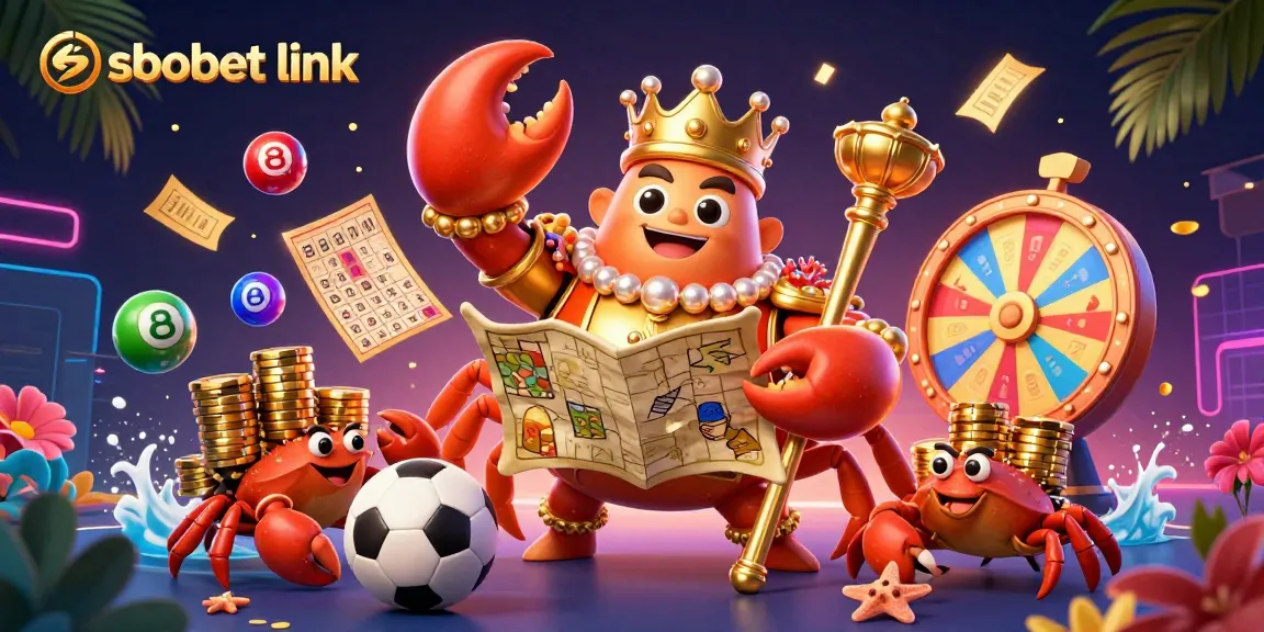 Experience sports betting excitement with sbobet link featuring a golden crab emperor in a dynamic casino scene.