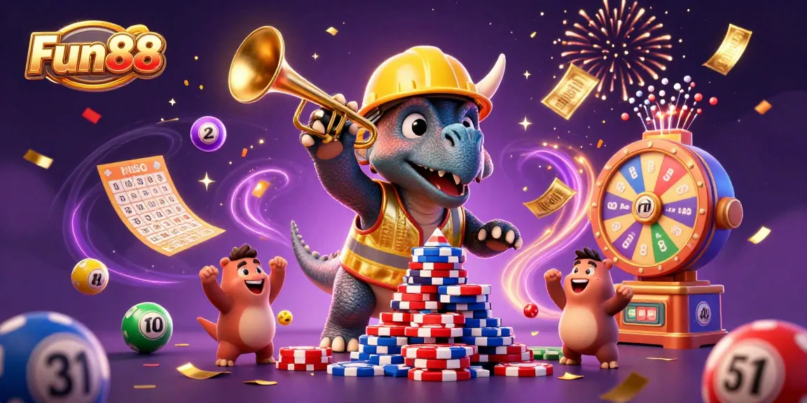 Engage in Fun88's vibrant gaming scene with dynamic lottery elements and lively characters.